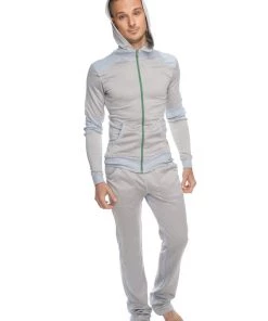 4-rth MEN **Winter Collection** Mid-Weight LUXURY-Performance Fleece Form-fit Crossover Yoga Track Hoodie (Stainless Steel Grey)