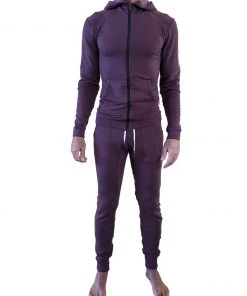 4-rth MEN **Winter Collection** Mid-Weight LUXURY-Fleece Form-fit Crossover Yoga Track Performance Hoodie (Burgundy)