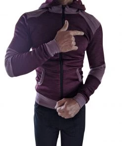 4-rth MEN **Winter Collection** HEAVY-Weight LUXURY-Fleece Form-fit Crossover Yoga Track Performance Hoodie (Plum Purple)
