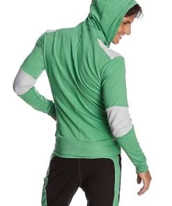 4-rth MEN Form-fit Crossover Yoga Track Performance Hoodie (Bamboo Green & Grey)