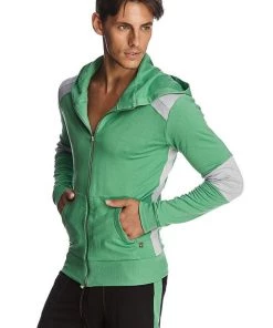 4-rth MEN Form-fit Crossover Yoga Track Performance Hoodie (Bamboo Green & Grey)