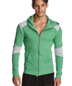 4-rth MEN Form-fit Crossover Yoga Track Performance Hoodie (Bamboo Green & Grey)