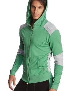 4-rth MEN Form-fit Crossover Yoga Track Performance Hoodie (Bamboo Green & Grey)