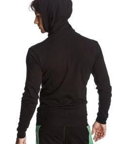 4-rth MEN Form-fit Crossover Yoga Track Performance Hoodie (Black W/Green Zipper)