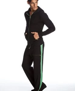 4-rth MEN Form-fit Crossover Yoga Track Performance Hoodie (Black W/Green Zipper)