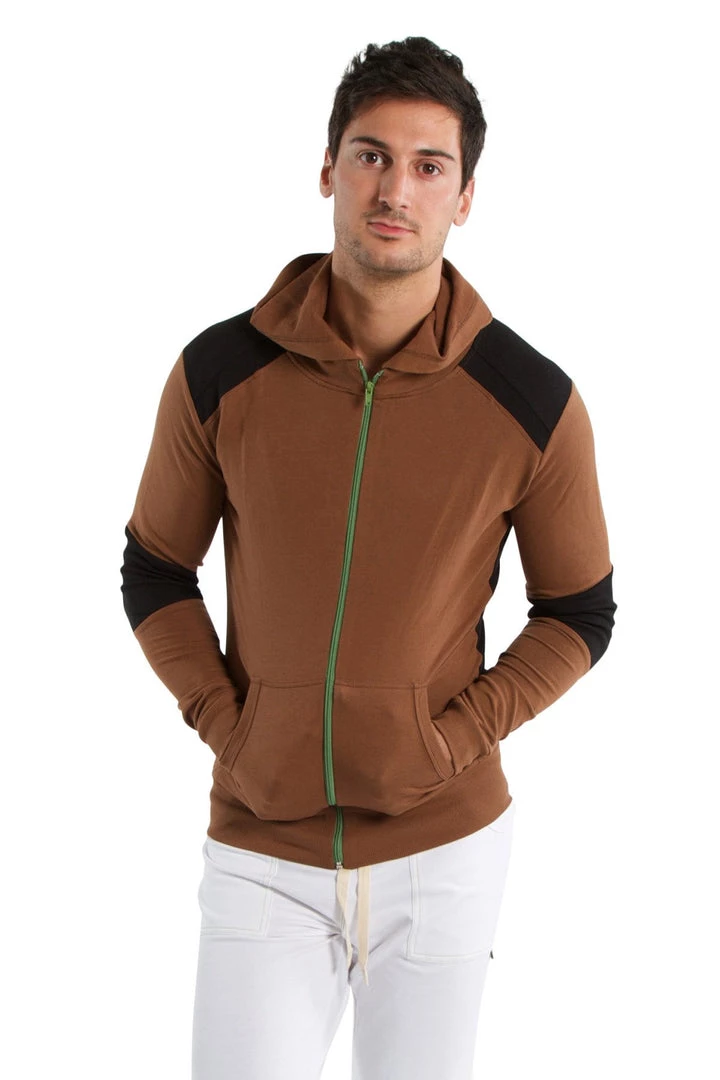 4-rth Form-fit Crossover Yoga Track Performance Hoodie (Chocolate W/Black) MEN