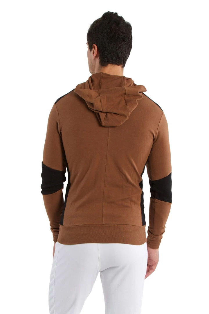 4-rth Form-fit Crossover Yoga Track Performance Hoodie (Chocolate W/Black) MEN