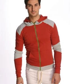 4-rth MEN Form-fit Crossover Yoga Track Performance Hoodie (Cinnabar Grey)