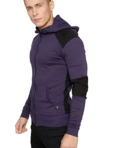 4-rth MEN Form-fit Crossover Yoga Track Performance Hoodie (Eggplant & Black)