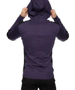 4-rth MEN Form-fit Crossover Yoga Track Performance Hoodie (Eggplant & Black)