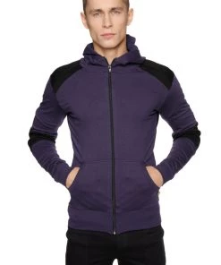 4-rth MEN Form-fit Crossover Yoga Track Performance Hoodie (Eggplant & Black)