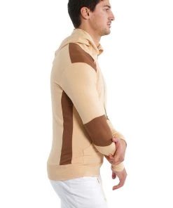 4-rth Form-fit Crossover Yoga Track Performance Hoodie (Sand W/Chocolate) MEN