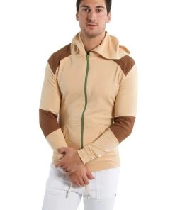 4-rth Form-fit Crossover Yoga Track Performance Hoodie (Sand W/Chocolate) MEN