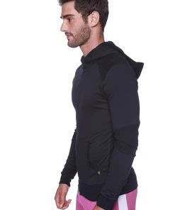 4-rth Form-fit Crossover Yoga Track Performance Hoodie (Solid Black W/Black Zipper)