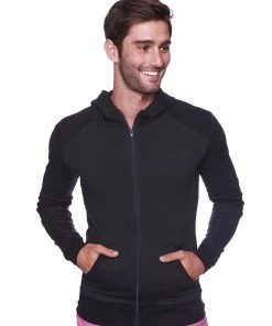 4-rth Form-fit Crossover Yoga Track Performance Hoodie (Solid Black W/Black Zipper)