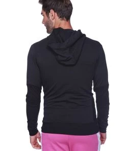 4-rth Form-fit Crossover Yoga Track Performance Hoodie (Solid Black W/Black Zipper)