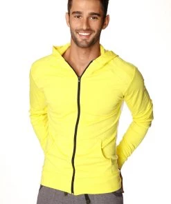 4-rth Form-fit Crossover Yoga Track Performance Hoodie (Tropic Yellow W/White)