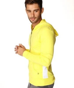 4-rth Form-fit Crossover Yoga Track Performance Hoodie (Tropic Yellow W/White)