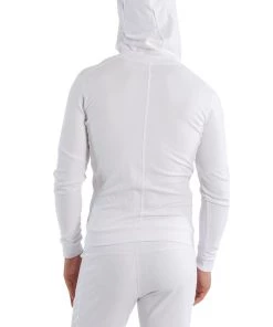 4-rth Form-fit Crossover Yoga Track PerformanceHoodie (White W/Green Zipper) MEN