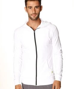 4-rth Form-fit Crossover Yoga Track Performance Hoodie (White W/Black Zipper)