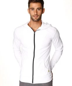 4-rth Form-fit Crossover Yoga Track Performance Hoodie (White W/Black Zipper)