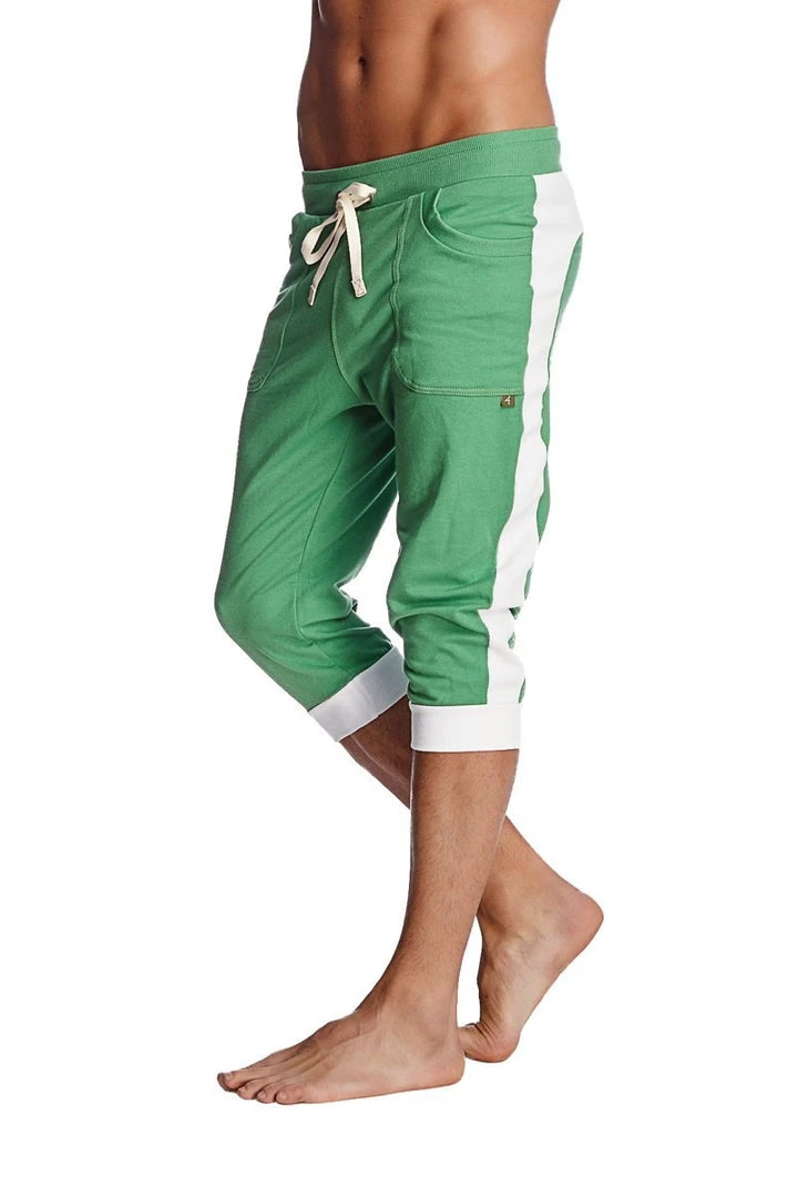 4-rth MEN Cuffed Yoga Pants (Bamboo Green W/White)