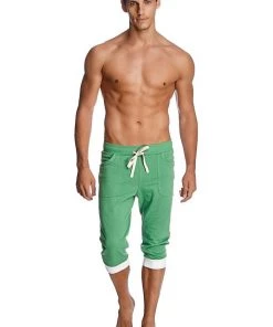 4-rth MEN Cuffed Yoga Pants (Bamboo Green W/White)