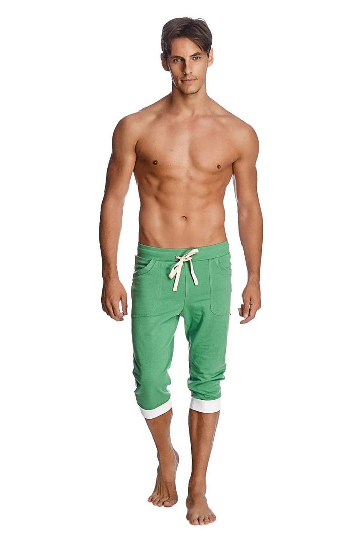 4-rth MEN Cuffed Yoga Pants (Bamboo Green W/White)