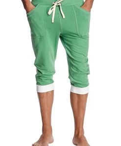 4-rth MEN Cuffed Yoga Pants (Bamboo Green W/White)