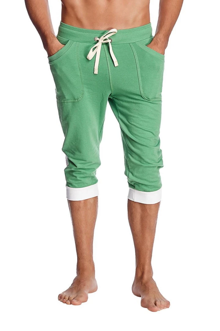 4-rth MEN Cuffed Yoga Pants (Bamboo Green W/White)