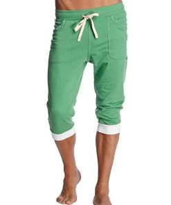 4-rth MEN Cuffed Yoga Pants (Bamboo Green W/White)