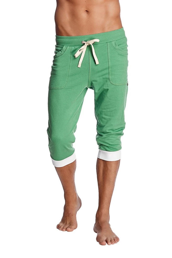 4-rth MEN Cuffed Yoga Pants (Bamboo Green W/White)