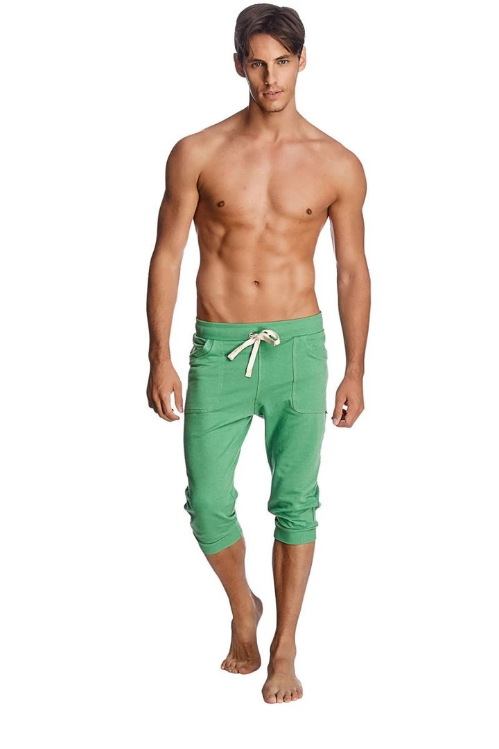 4-rth MEN Cuffed Yoga Pants (Bamboo Green W/White)