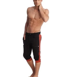 4-rth Cuffed Yoga Pants (Black W/Cinnabar) MEN