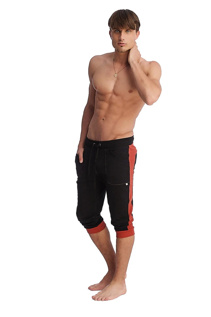 4-rth Cuffed Yoga Pants (Black W/Cinnabar) MEN
