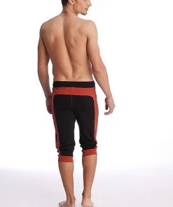 4-rth Cuffed Yoga Pants (Black W/Cinnabar) MEN