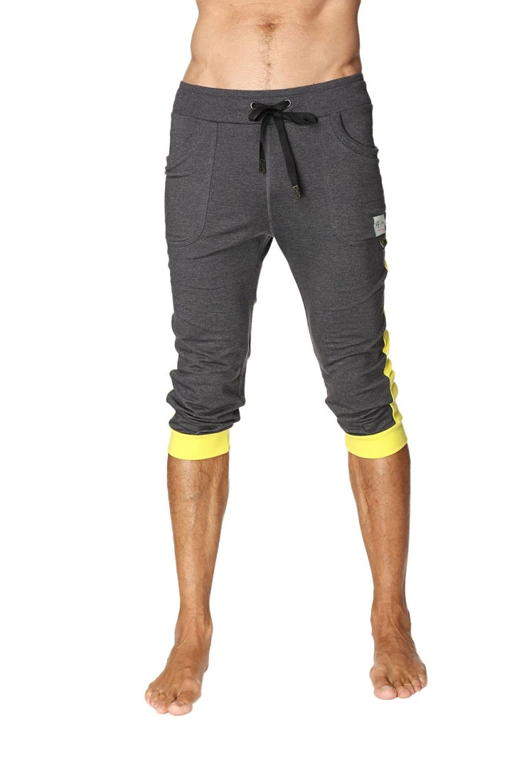 4-rth MEN Cuffed Yoga Pants (Charcoal W/Yellow)