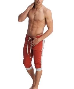 4-rth Cuffed Yoga Pants (Cinnabar W/Grey)