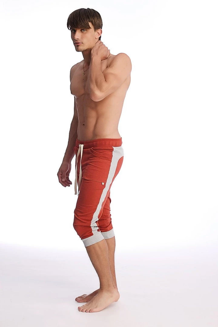 4-rth Cuffed Yoga Pants (Cinnabar W/Grey)