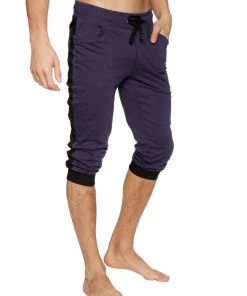 4-rth MEN Cuffed Yoga Pants (Eggplant W/Black)