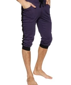 4-rth MEN Cuffed Yoga Pants (Eggplant W/Black)