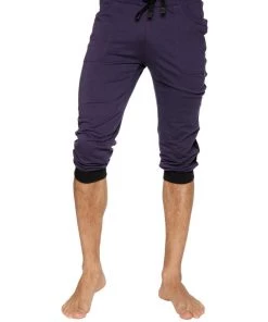 4-rth MEN Cuffed Yoga Pants (Eggplant W/Black)