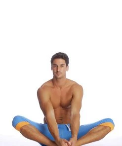 4-rth Cuffed Yoga Pants (ICE Blue W/Orange)