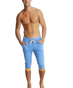 4-rth Cuffed Yoga Pants (ICE Blue W/Orange)