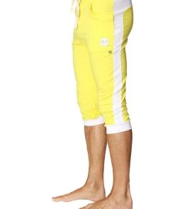 4-rth MEN Cuffed Yoga Pants (Tropic Yellow W/White)