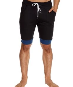 4-rth MEN Cuffed Yoga Short (Black W/Sand & Royal)