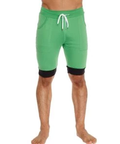 4-rth Cuffed Yoga Short (Green W/Purple & Black)