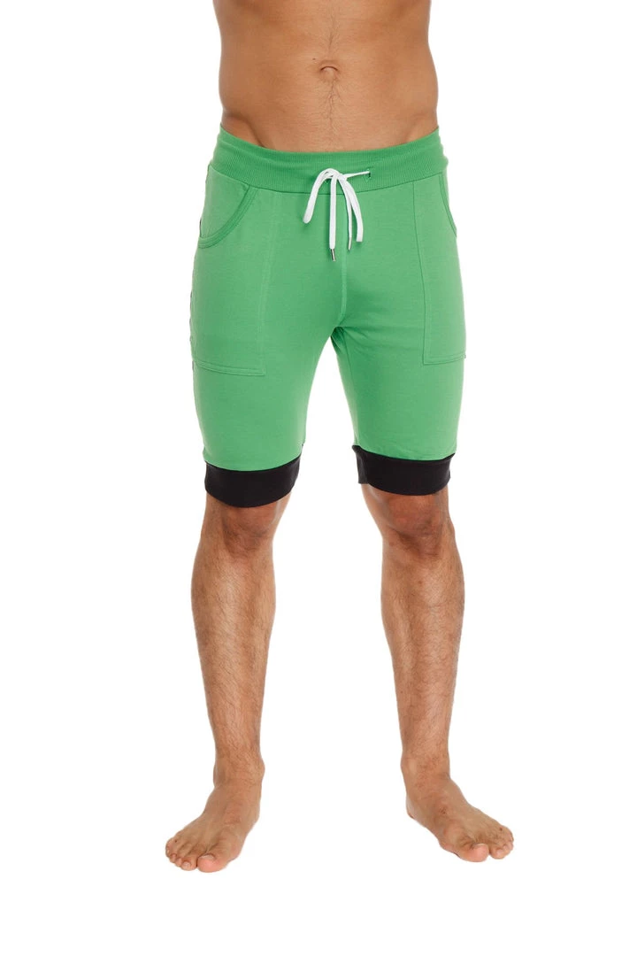 4-rth Cuffed Yoga Short (Green W/Purple & Black)