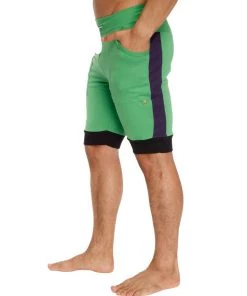 4-rth Cuffed Yoga Short (Green W/Purple & Black)