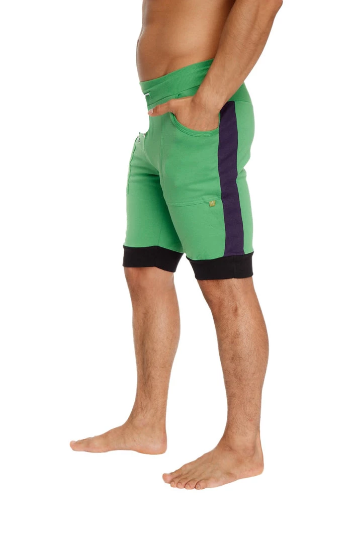 4-rth Cuffed Yoga Short (Green W/Purple & Black)